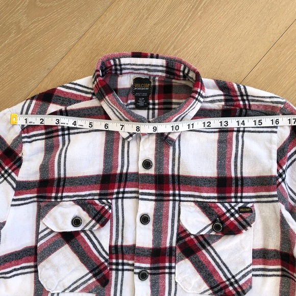⭐️Volcom⭐️Plaid Button Down Shirt Top Blouse Women's Size Small Petite S/P White - Picture 5 of 8
